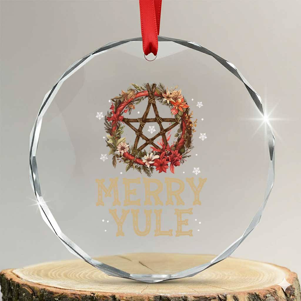 Merry Yule Crystal Glass Ornament Winter Solstice Flower Wreath Pentagram Icelandic Christmas TS09 Transparent Glass 3'' Circle Print Your Wear