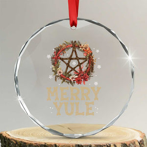 Merry Yule Crystal Glass Ornament Winter Solstice Flower Wreath Pentagram Icelandic Christmas TS09 Transparent Glass 3'' Circle Print Your Wear