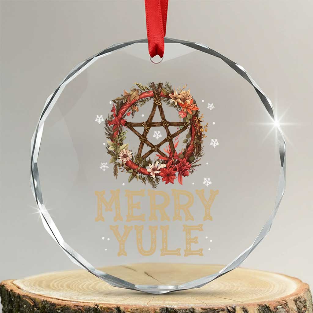 Merry Yule Crystal Glass Ornament Winter Solstice Flower Wreath Pentagram Icelandic Christmas TS09 Transparent Glass 3'' Circle Print Your Wear