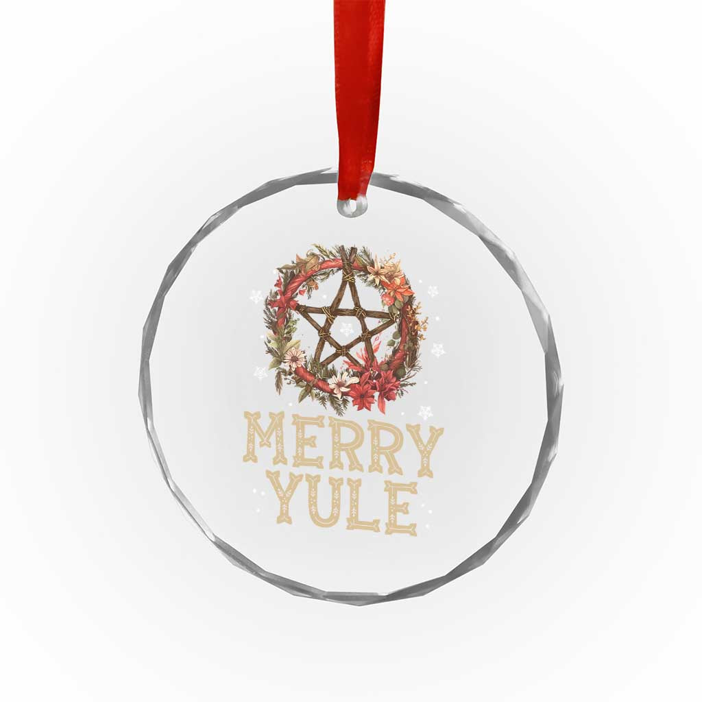 Merry Yule Crystal Glass Ornament Winter Solstice Flower Wreath Pentagram Icelandic Christmas TS09 Print Your Wear