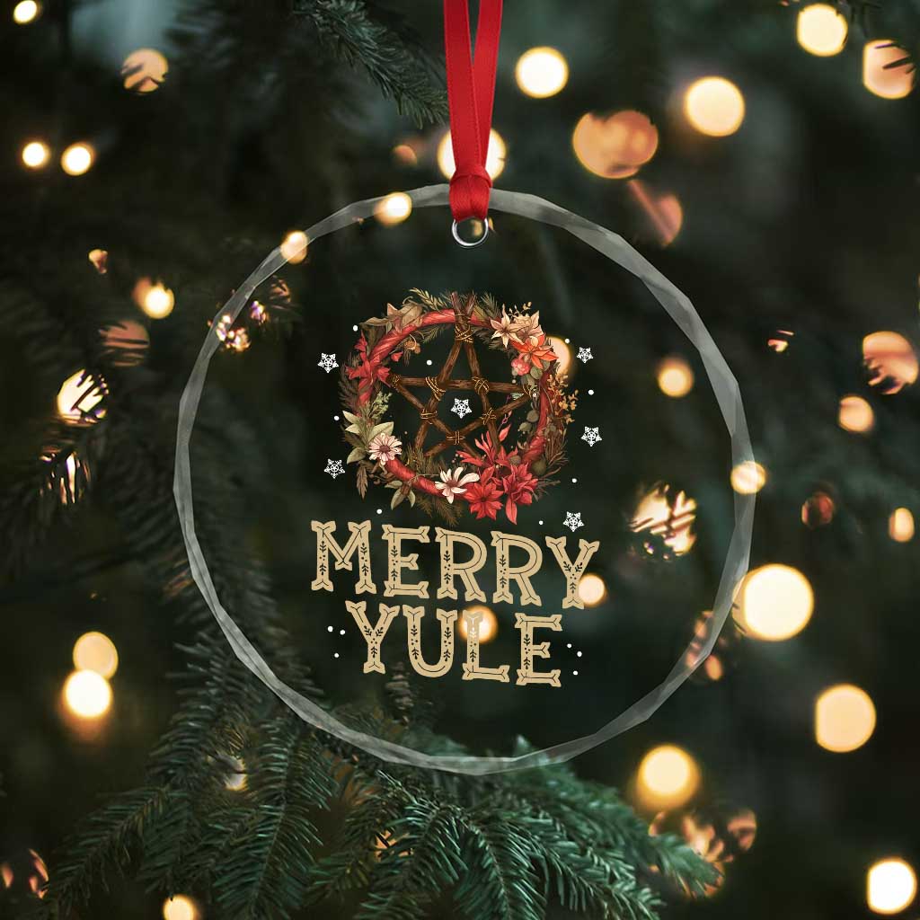 Merry Yule Crystal Glass Ornament Winter Solstice Flower Wreath Pentagram Icelandic Christmas TS09 Print Your Wear