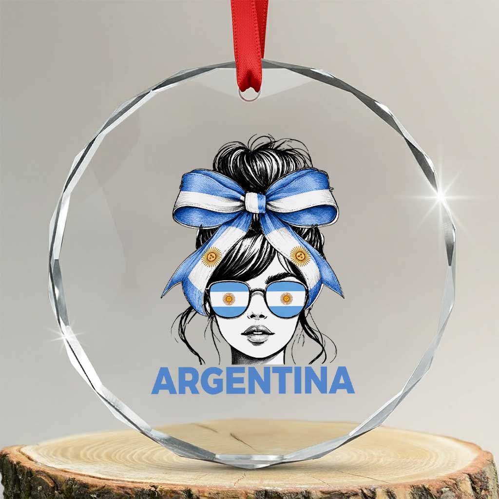 Messy Bun Argentina Pride Argentinian Girl Crystal Glass Ornament TS11 Transparent Glass 3'' Circle Print Your Wear