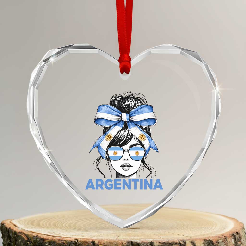 Messy Bun Argentina Pride Argentinian Girl Heart Crystal Glass Ornament TS11 Transparent Glass 3'' Heart Print Your Wear