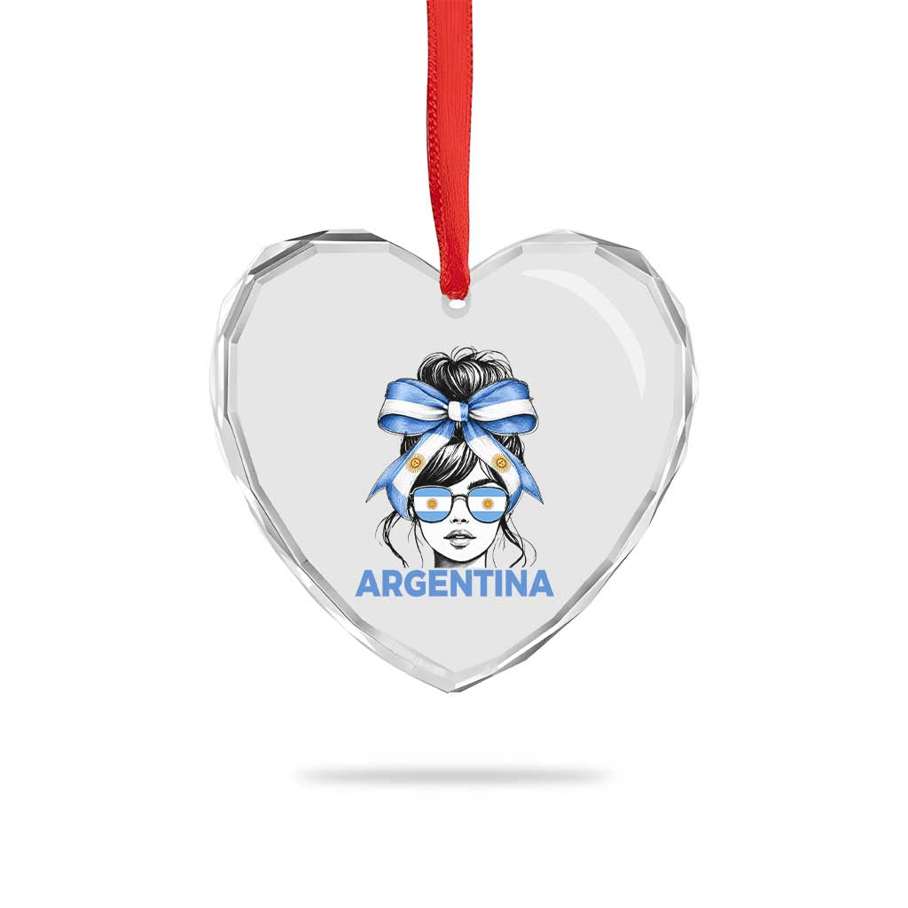 Messy Bun Argentina Pride Argentinian Girl Heart Crystal Glass Ornament