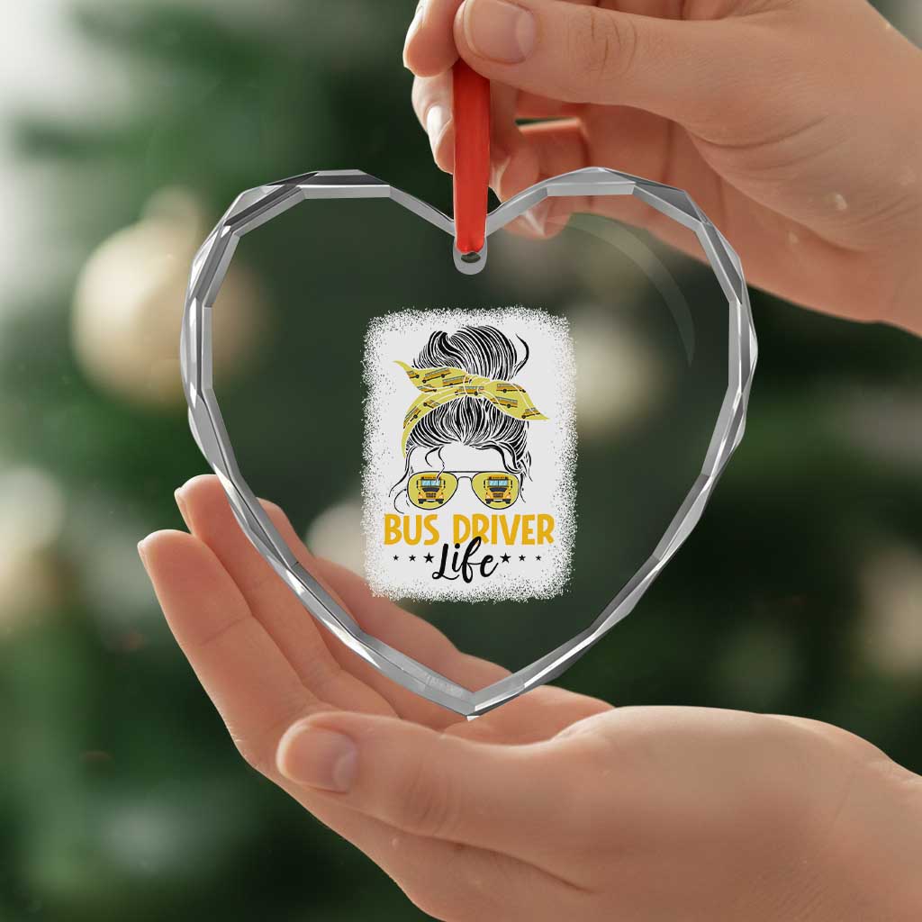 Messy Bun School Bus Driver Life Heart Crystal Glass Ornament TS14 Print Your Wear