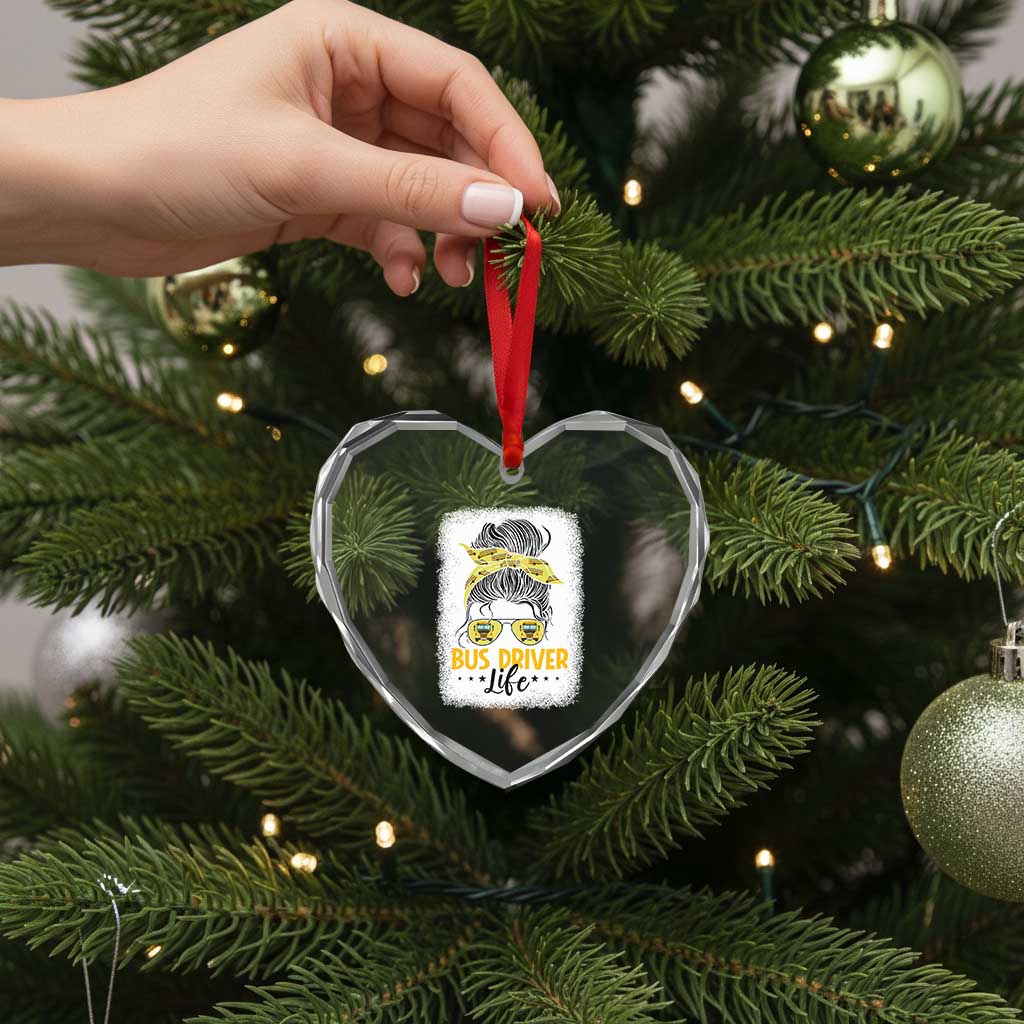Messy Bun School Bus Driver Life Heart Crystal Glass Ornament TS14 Print Your Wear