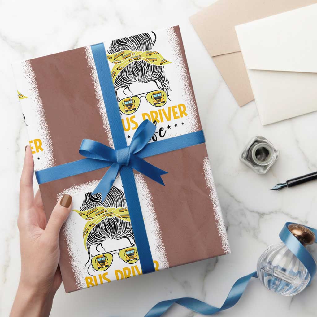 Messy Bun School Bus Driver Life Wrapping Paper Roll TS14 Mocha Print Your Wear