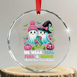 Metastatic Breast Cancer Awareness Ghost Crystal Glass Ornament Halloween Green Teal Pink Ribbon TS10 Transparent Glass 3'' Circle Print Your Wear