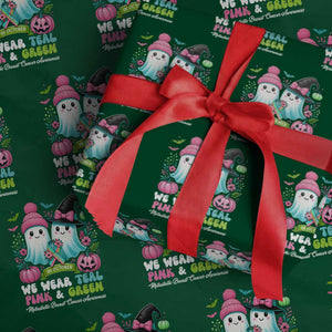 Metastatic Breast Cancer Awareness Ghost Wrapping Paper Roll Halloween Green Teal Pink Ribbon TS10 Green Print Your Wear
