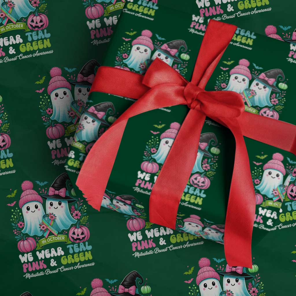 Metastatic Breast Cancer Awareness Ghost Wrapping Paper Roll Halloween Green Teal Pink Ribbon TS10 Green Print Your Wear