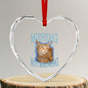 Mewing Not Meowing Heart Crystal Glass Ornament Funny Cat Meme TS14 Transparent Glass 3'' Heart Print Your Wear