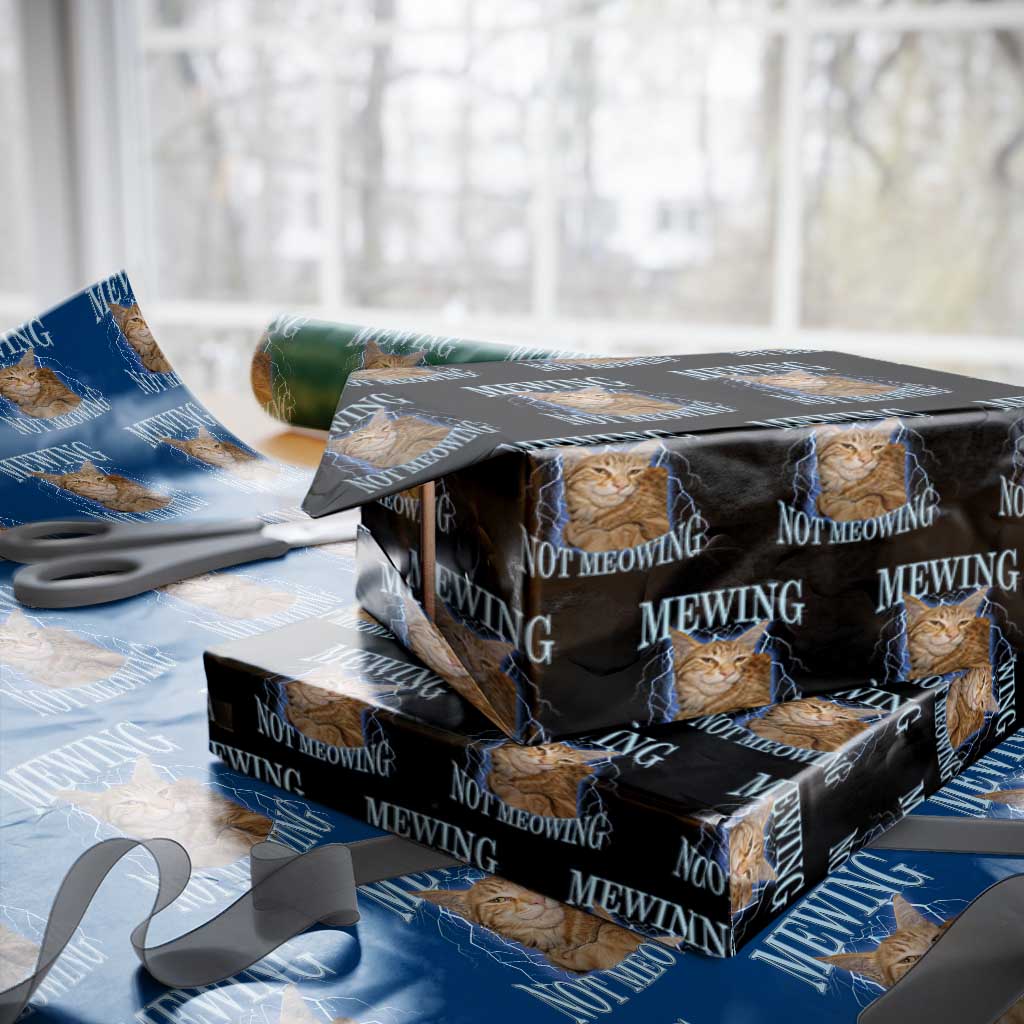 Mewing Not Meowing Wrapping Paper Roll Funny Cat Meme TS14 Black Print Your Wear