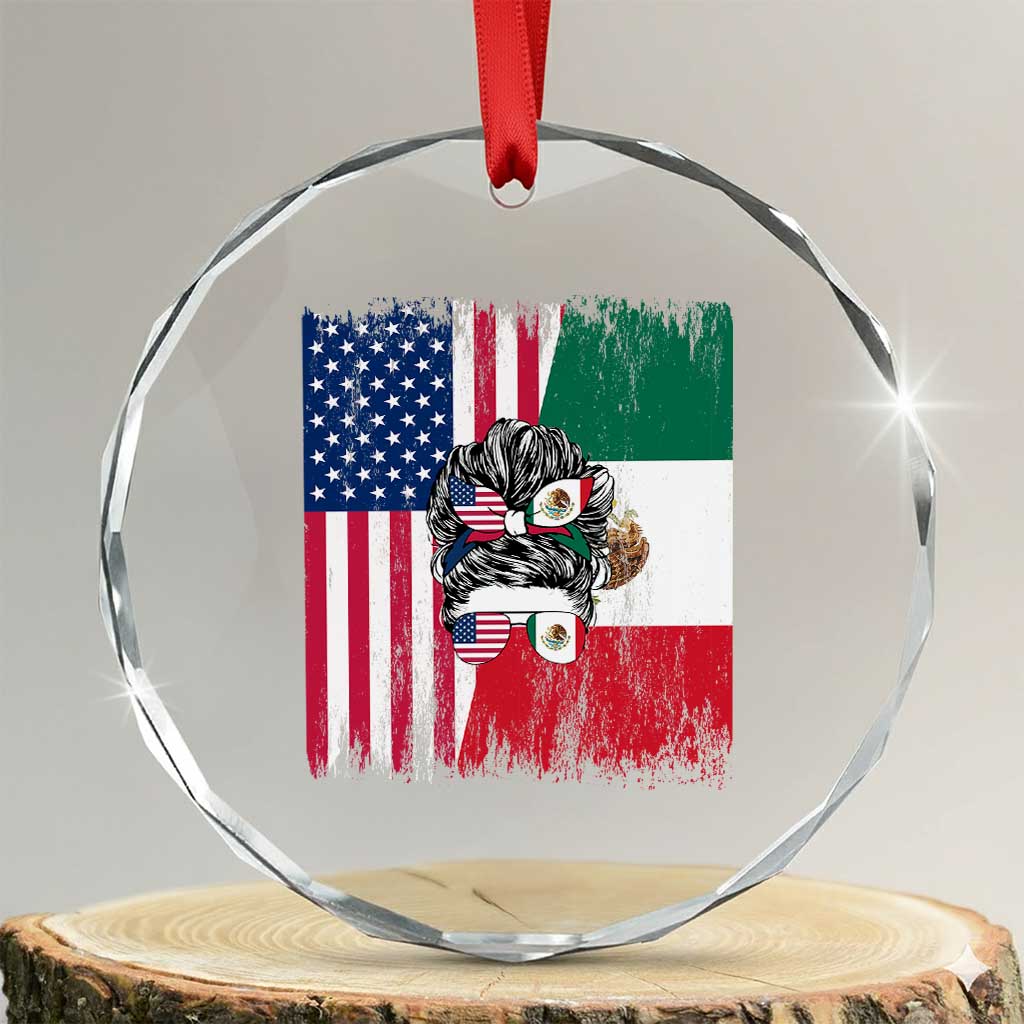 Mexican American Pride Crystal Glass Ornament Bicultural Heritage Girl Vintage Flag TS12 Transparent Glass 3'' Circle Print Your Wear