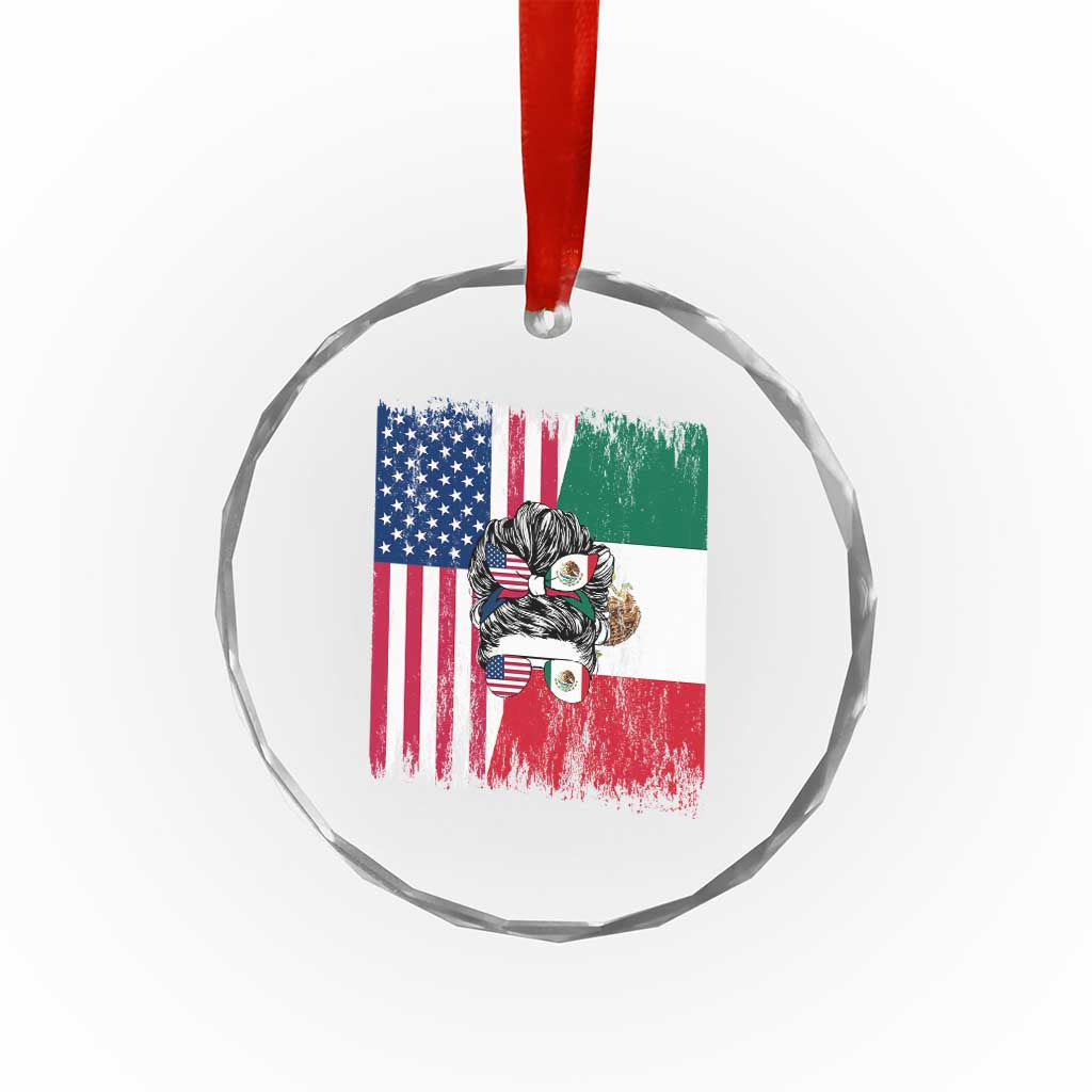 Mexican American Pride Crystal Glass Ornament Bicultural Heritage Girl Vintage Flag TS12 Print Your Wear
