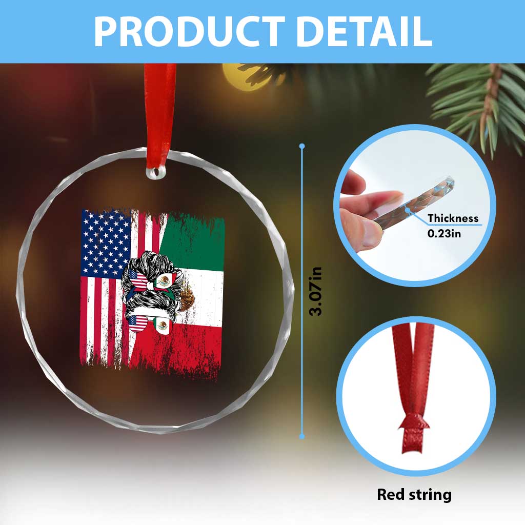 Mexican American Pride Crystal Glass Ornament Bicultural Heritage Girl Vintage Flag TS12 Print Your Wear