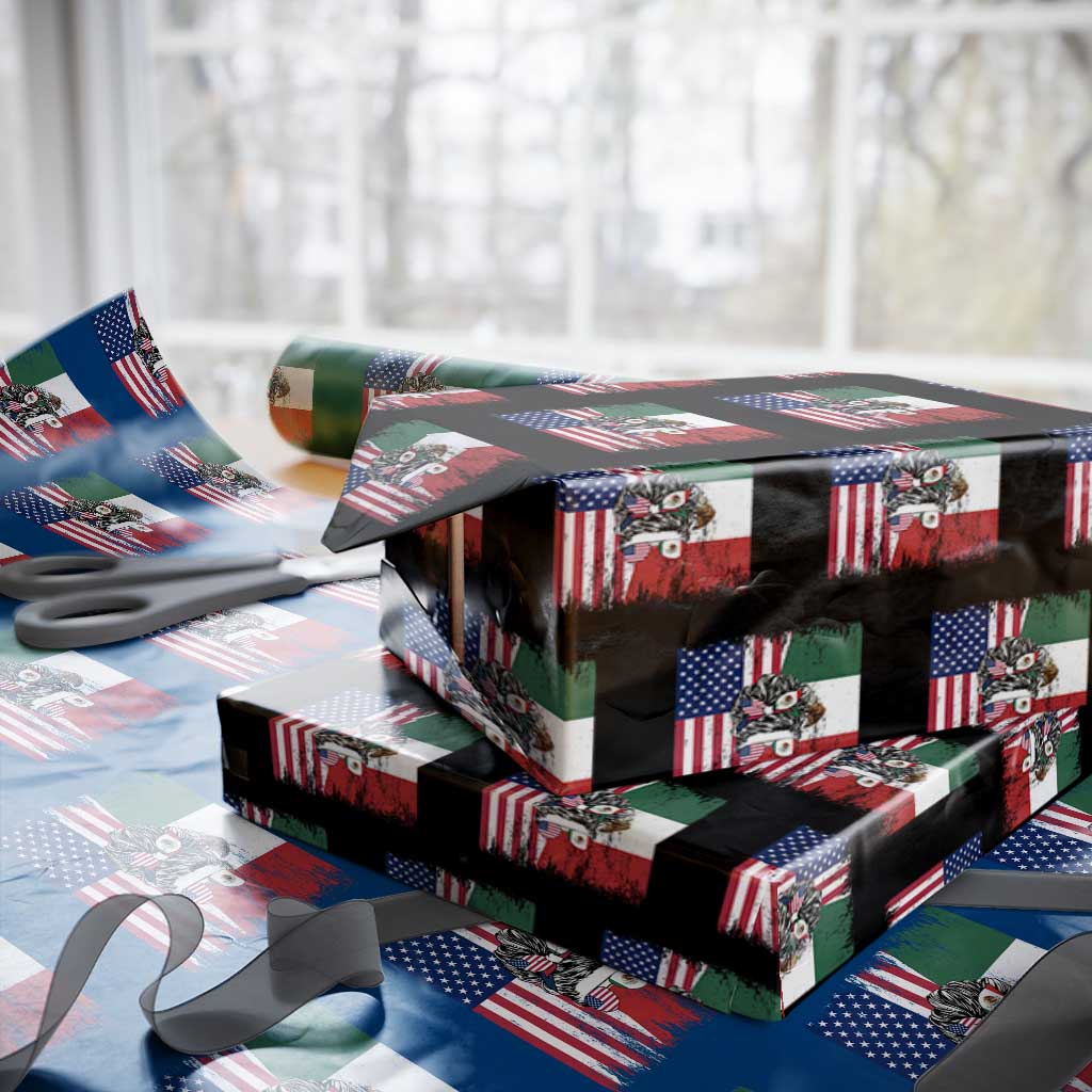 Mexican American Pride Wrapping Paper Roll Bicultural Heritage Girl Vintage Flag TS12 Black Print Your Wear