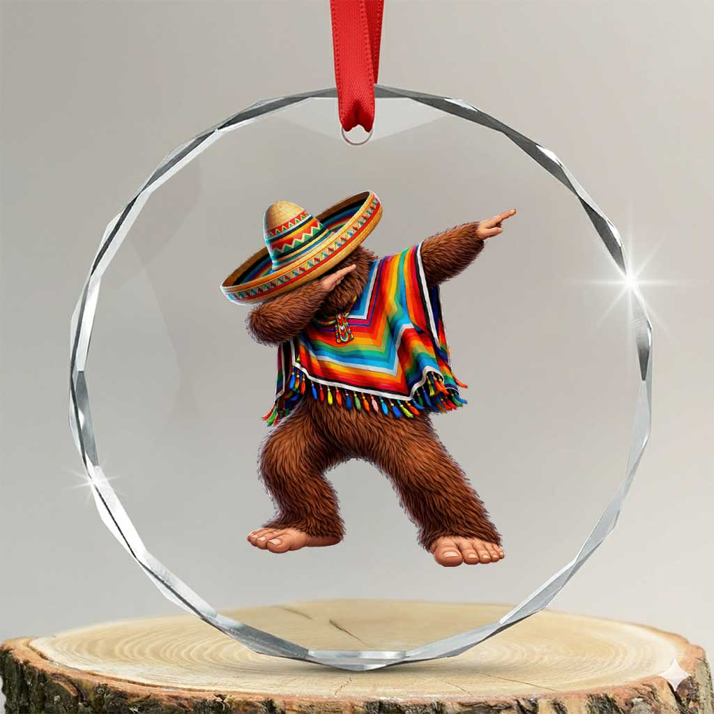 Mexican Bigfoot Dabbing Cinco de Mayo Funny Fiesta Crystal Glass Ornament TS11 Transparent Glass 3'' Circle Print Your Wear