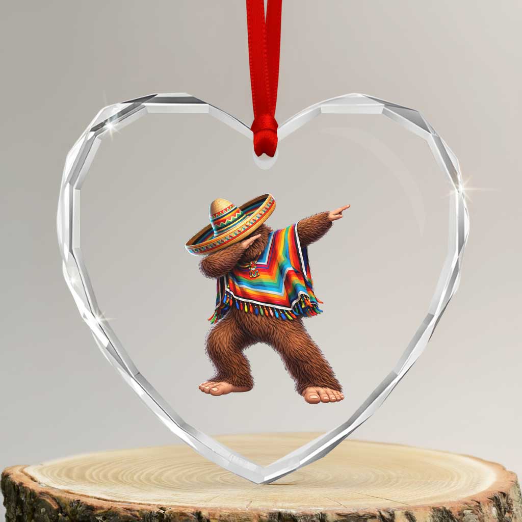 Mexican Bigfoot Dabbing Cinco de Mayo Funny Fiesta Heart Crystal Glass Ornament TS11 Transparent Glass 3'' Heart Print Your Wear