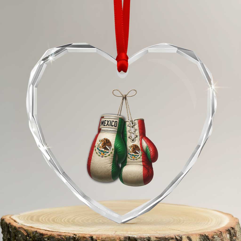 Mexican Boxing Gloves Heart Crystal Glass Ornament Retro Vintage Mexico Flag Boxer TS10 Transparent Glass 3'' Heart Print Your Wear