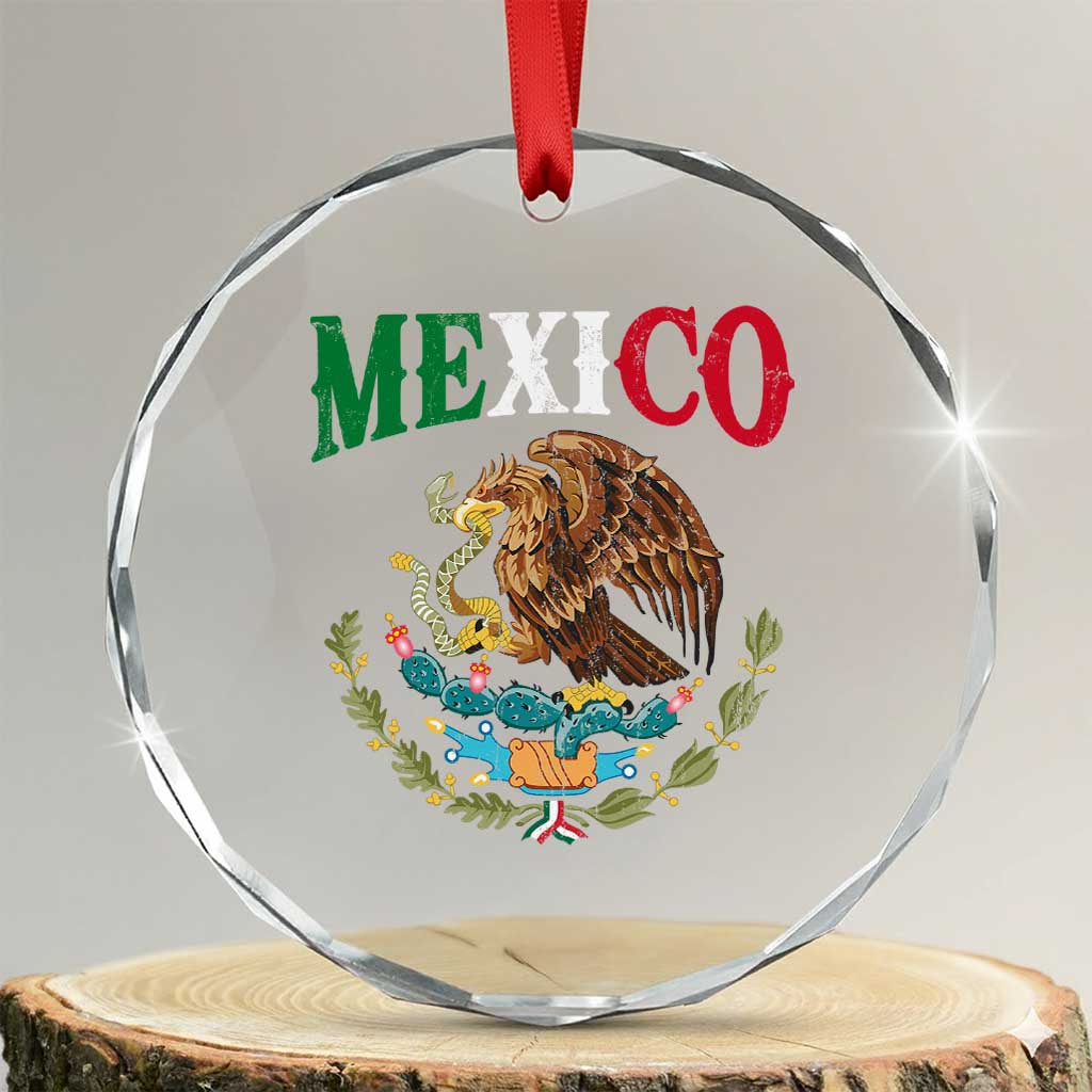 Mexican Coat Of Arms Mexico Vintage Flag Crystal Glass Ornament TS11 Transparent Glass 3'' Circle Print Your Wear