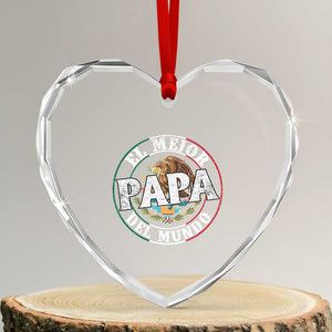Mexican Dad Heart Crystal Glass Ornament El Mejor Papá del Mundo Mexico Flag Eagle TS02 Transparent Glass 3'' Heart Print Your Wear