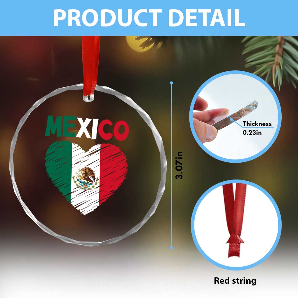 Mexican Flag Heart Mexico City Independence Day Gift Crystal Glass Ornament