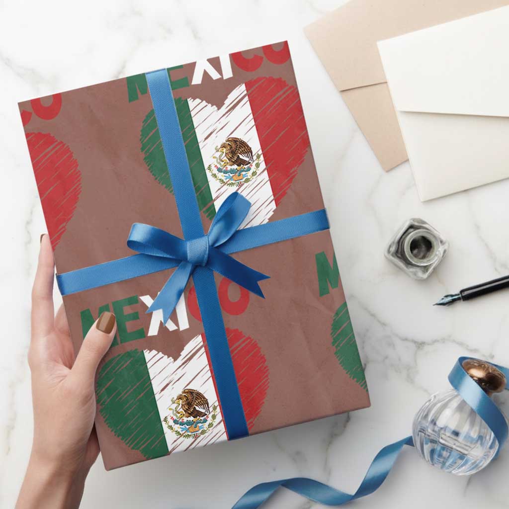 Mexican Flag Heart Mexico City Independence Day Gift Wrapping Paper Roll TS14 Mocha Print Your Wear