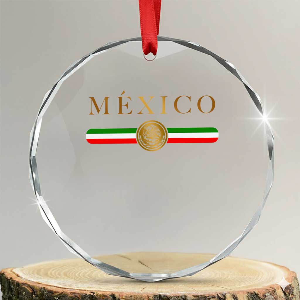 Mexican Heritage Pride Crystal Glass Ornament Mexico Vintage Flag Coat of Arms Graphic TS11 Transparent Glass 3'' Circle Print Your Wear