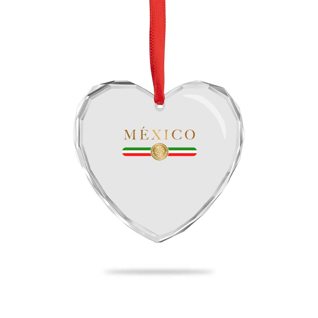 Mexican Heritage Pride Heart Crystal Glass Ornament Mexico Vintage Flag Coat of Arms Graphic TS11 Print Your Wear