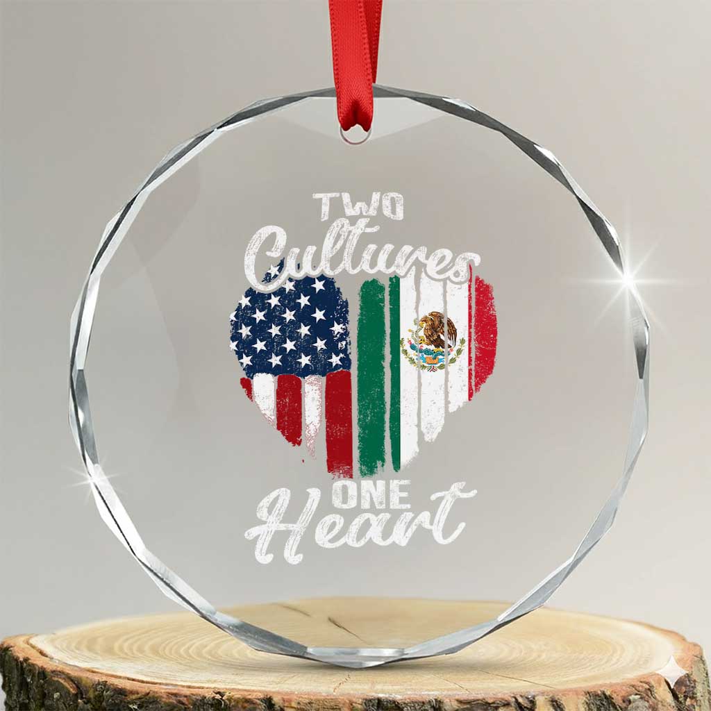 Mexican Roots Crystal Glass Ornament Mexican American Flag Two Cultures One Heart TS10 Transparent Glass 3'' Circle Print Your Wear