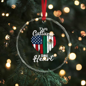 Mexican Roots Crystal Glass Ornament Mexican American Flag Two Cultures One Heart TS10 Print Your Wear