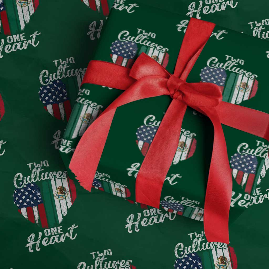 Mexican Roots Wrapping Paper Roll Mexican American Flag Two Cultures One Heart TS10 Green Print Your Wear