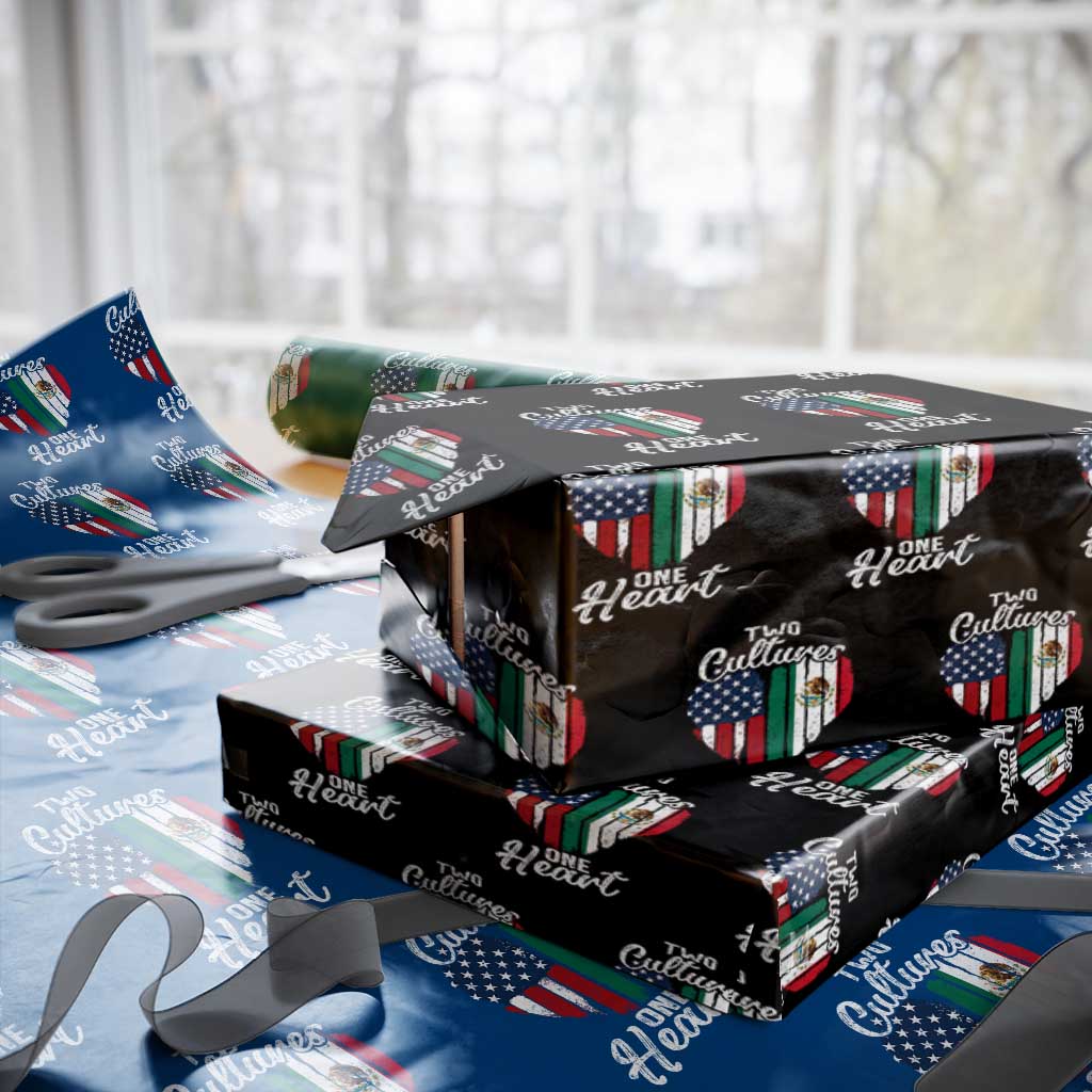 Mexican Roots Wrapping Paper Roll Mexican American Flag Two Cultures One Heart TS10 Black Print Your Wear