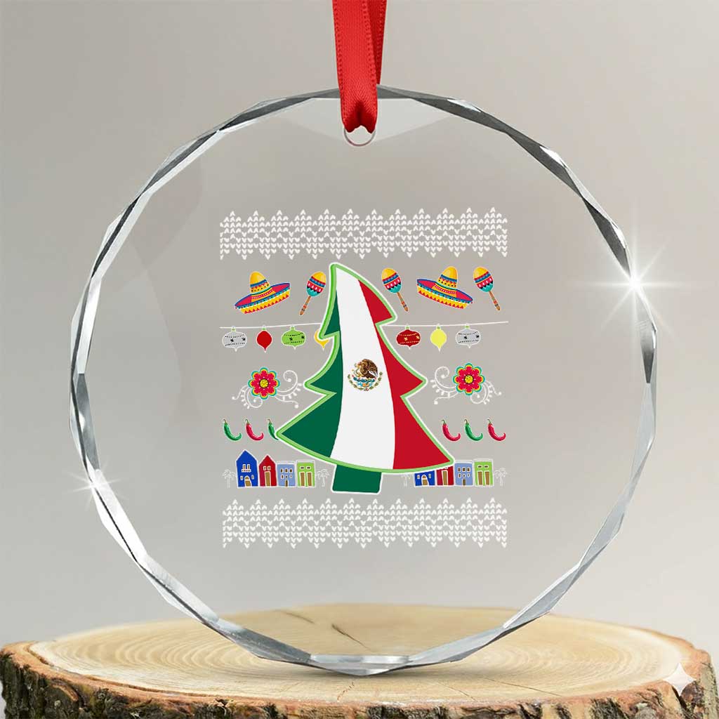 Mexican Xmas Crystal Glass Ornament Mexico Flag Xmas Tree Ugly Sweater TS02 Transparent Glass 3'' Circle Print Your Wear