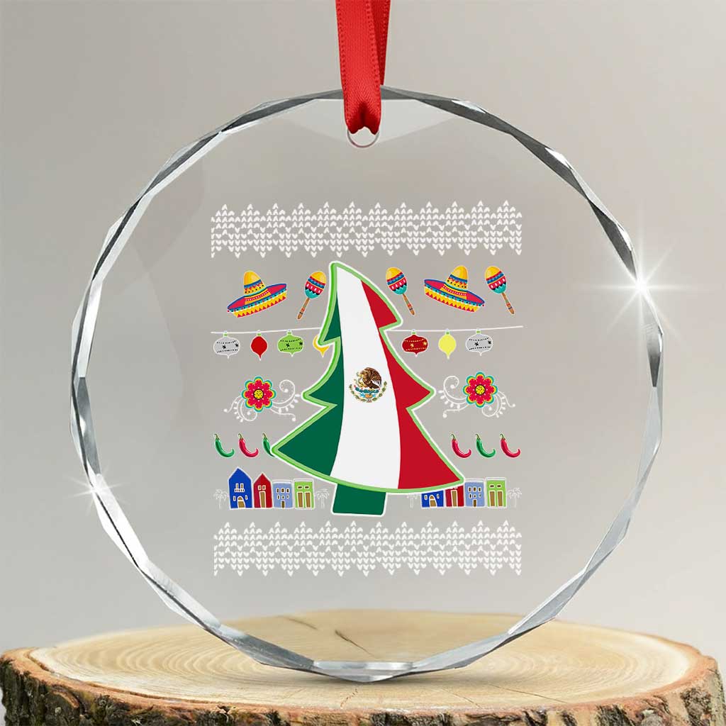 Mexican Xmas Crystal Glass Ornament Mexico Flag Xmas Tree Ugly Sweater TS02 Transparent Glass 3'' Circle Print Your Wear