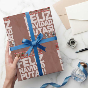 Mexican Xmas Wrapping Paper Roll Feliz Navidad Putas Funny Mexican Ugly Christmas Party TS02 Mocha Print Your Wear