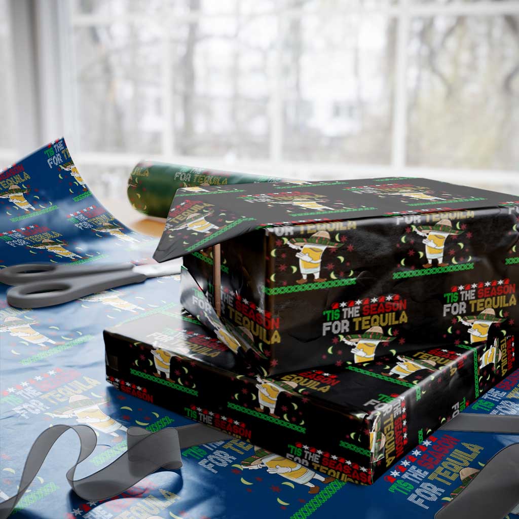 Mexican Xmas Wrapping Paper Roll Tis The Season For Tequila Dabbing Alcohol Lover TS02 Black Print Your Wear
