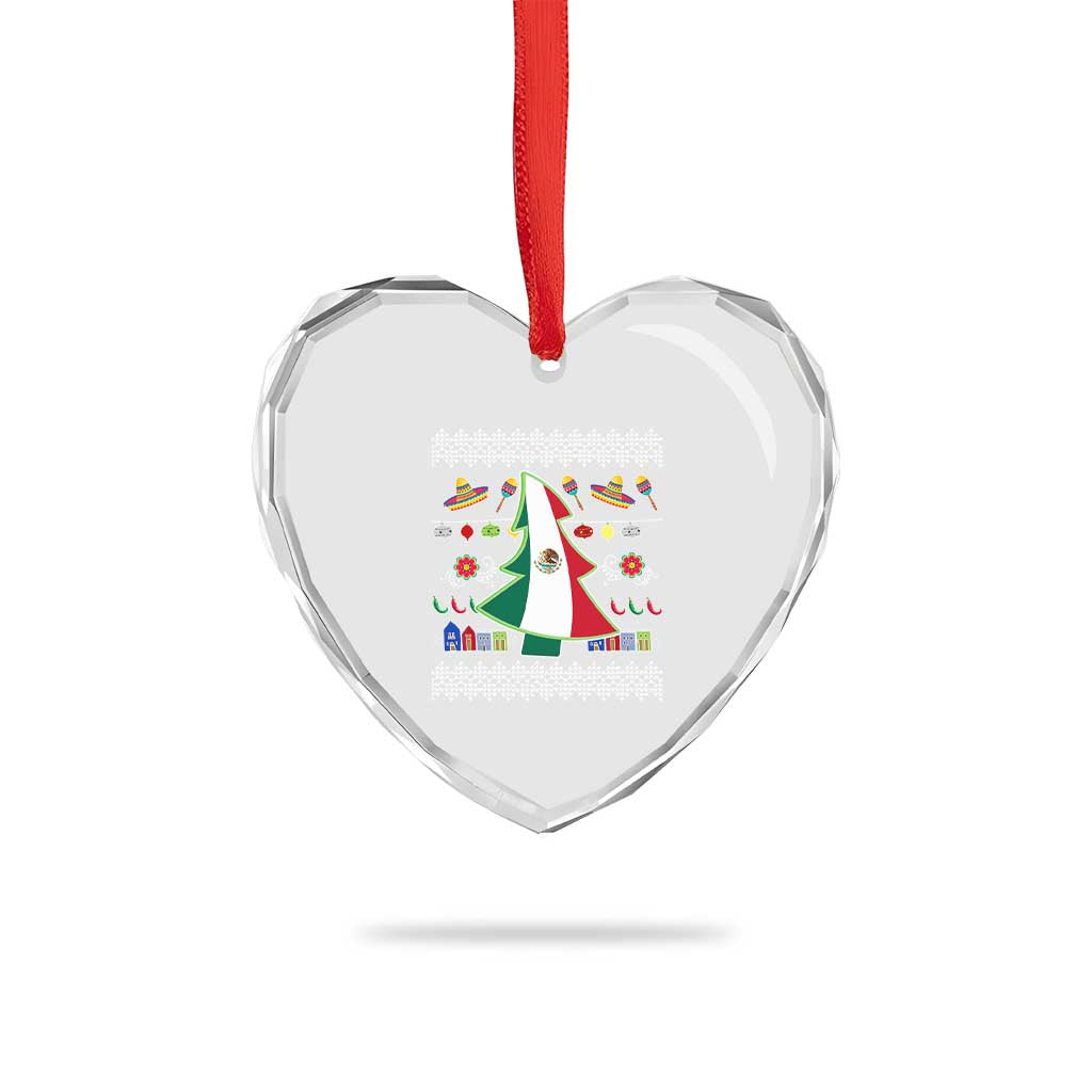 Mexican Xmas Heart Crystal Glass Ornament Mexico Flag Xmas Tree Ugly Sweater TS02 Print Your Wear