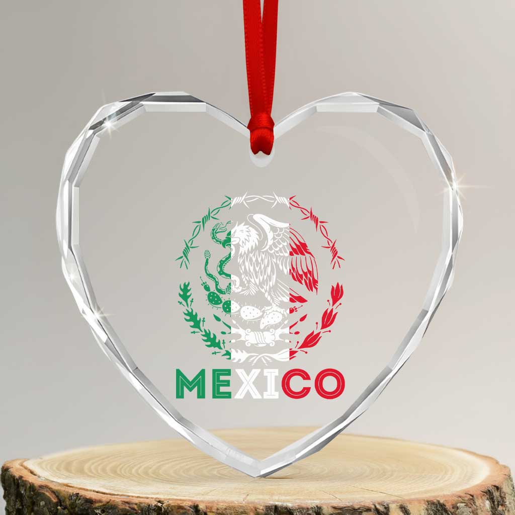 Mexico Coat of Arms Heart Crystal Glass Ornament Eagle Mexican Flag Mexico Heritage Roots TS10 Transparent Glass 3'' Heart Print Your Wear