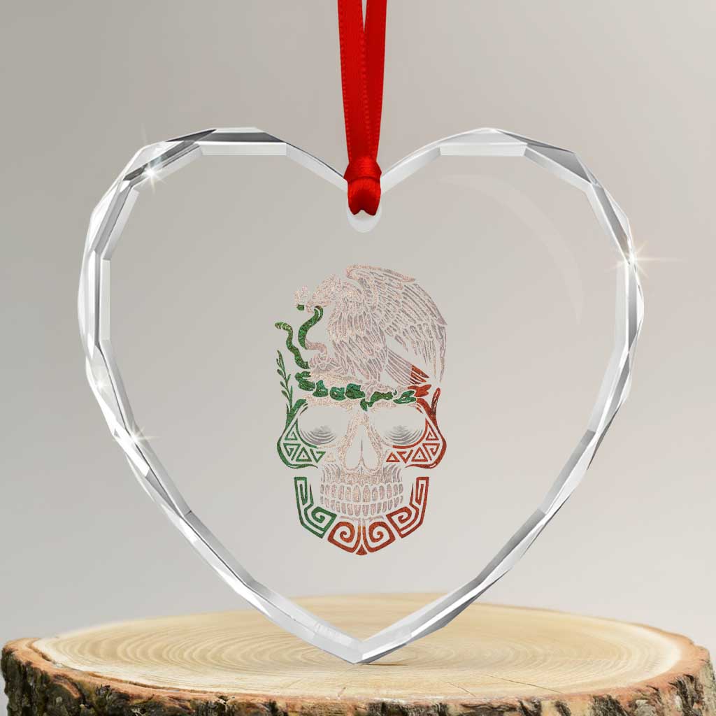 Mexico Coat of Arms Skull Heart Crystal Glass Ornament Eagle Mexican Flag Mexico Heritage Roots TS10 Transparent Glass 3'' Heart Print Your Wear