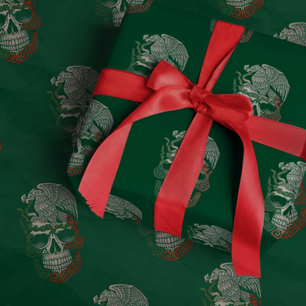 Mexico Coat of Arms Skull Wrapping Paper Roll Eagle Mexican Flag Mexico Heritage Roots TS10 Green Print Your Wear