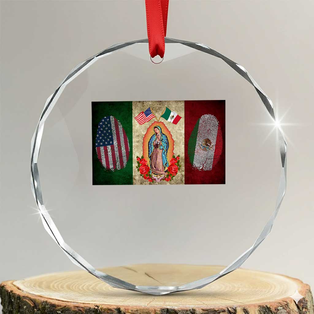 Mexico Flag Crystal Glass Ornament Virgin Mary Mexican American Patriotic Mexican Roots TS10 Transparent Glass 3'' Circle Print Your Wear