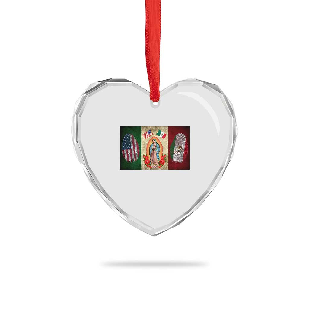 Mexico Flag Heart Crystal Glass Ornament Virgin Mary Mexican American Patriotic Mexican Roots TS10 Print Your Wear