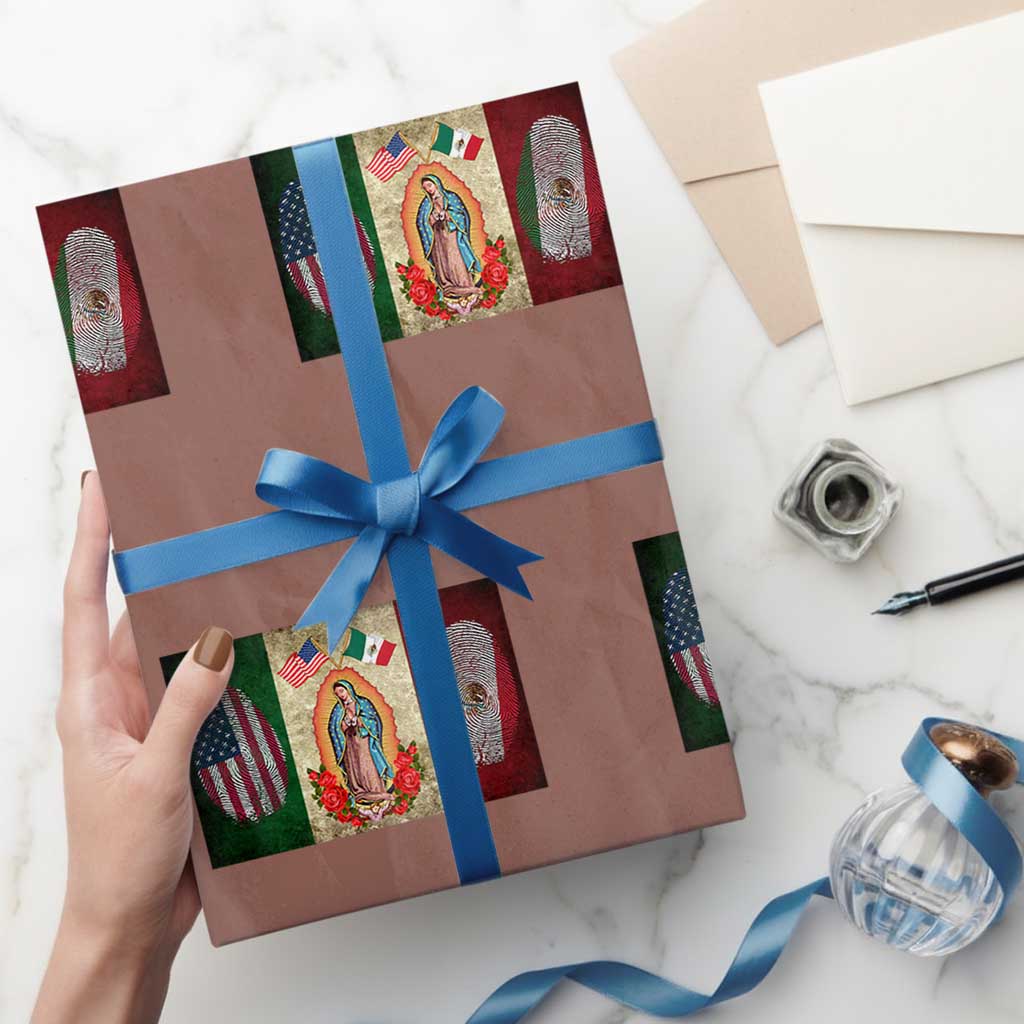 Mexico Flag Wrapping Paper Roll Virgin Mary Mexican American Patriotic Mexican Roots TS10 Mocha Print Your Wear
