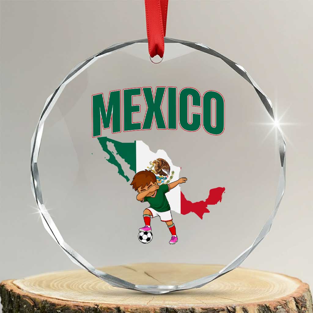 Mexico Soccer Boy Dabbing Boy Mexican Flag Map Crystal Glass Ornament TS14 Transparent Glass 3'' Circle Print Your Wear