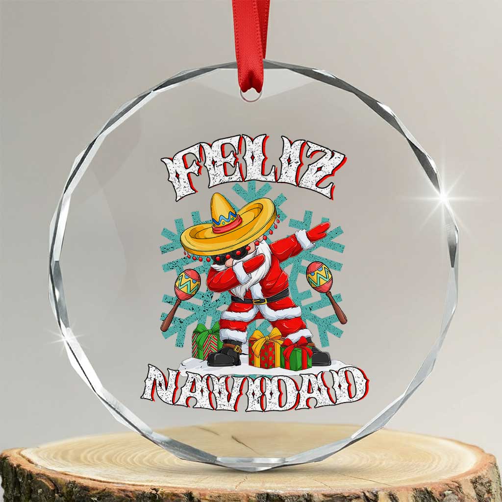 Mexico Xmas Crystal Glass Ornament Feliz Navidad Dabbing Spanish Sombrero TS09 Transparent Glass 3'' Circle Print Your Wear