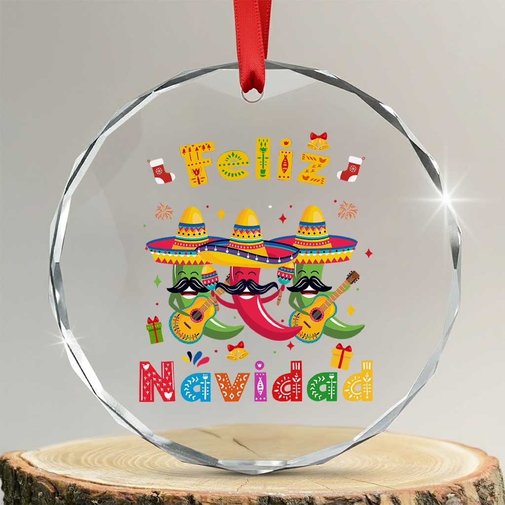 Mexico Xmas Crystal Glass Ornament Feliz Navidad Mexican Fiesta Hot Pepper Guitar Party TS09 Transparent Glass 3'' Circle Print Your Wear