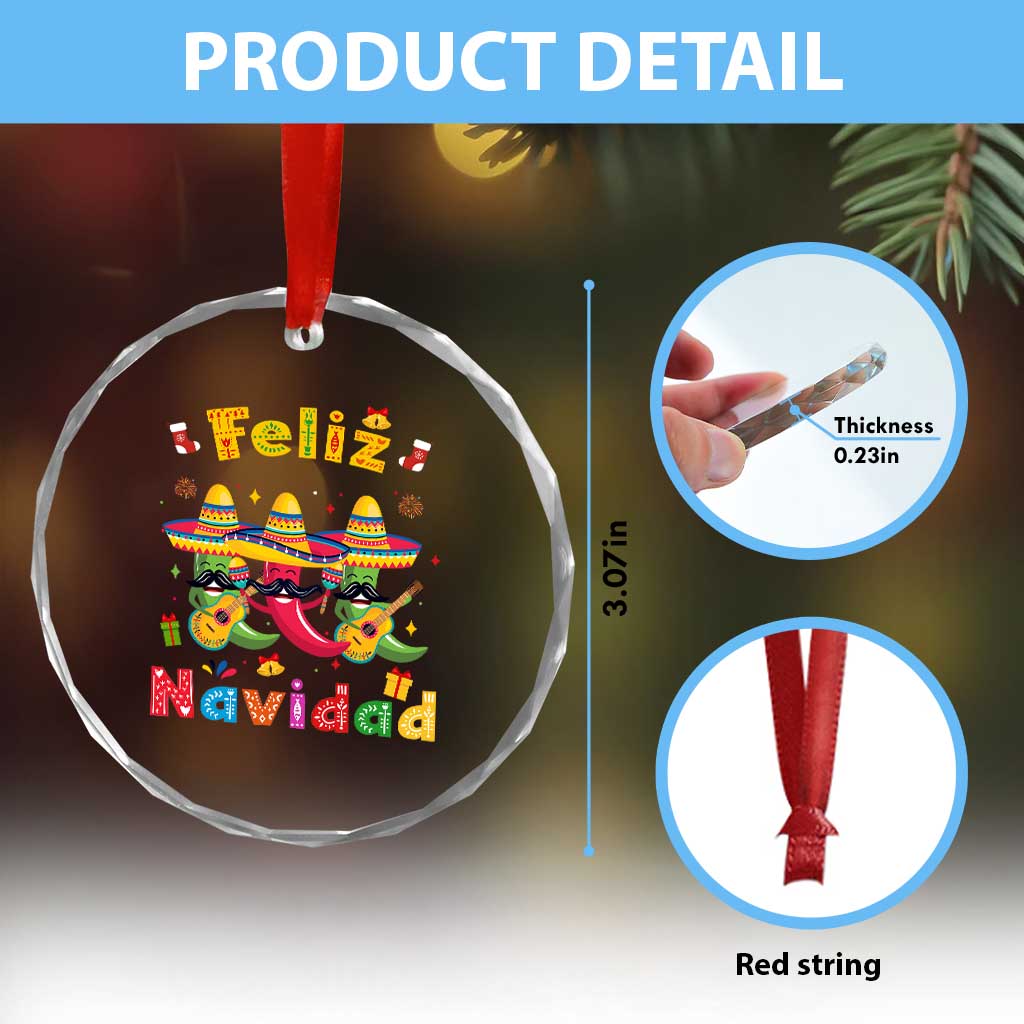 Mexico Xmas Crystal Glass Ornament Feliz Navidad Mexican Fiesta Hot Pepper Guitar Party TS09 Print Your Wear