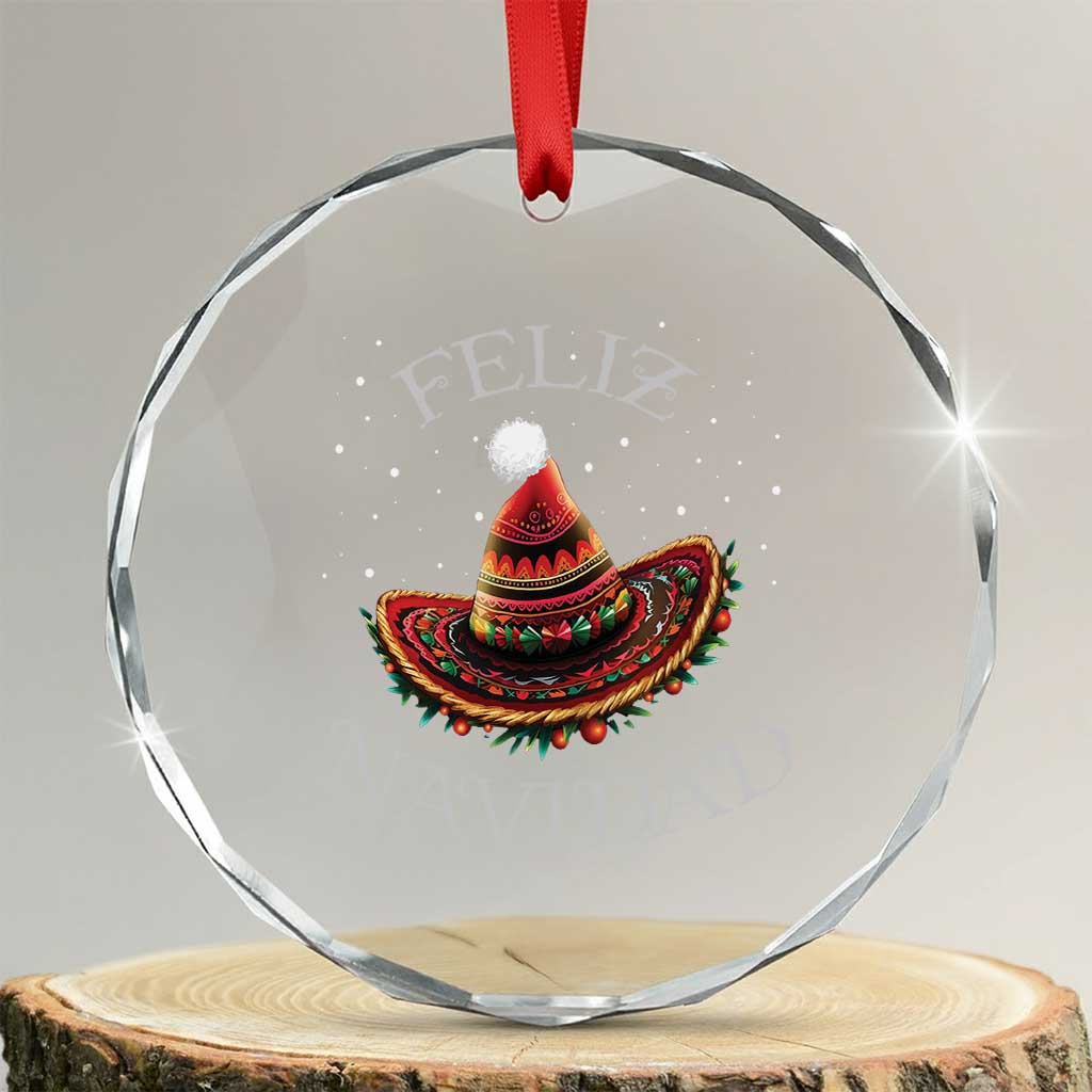 Mexico Xmas Crystal Glass Ornament Feliz Navidad Santa Hat Sombrero TS09 Transparent Glass 3'' Circle Print Your Wear