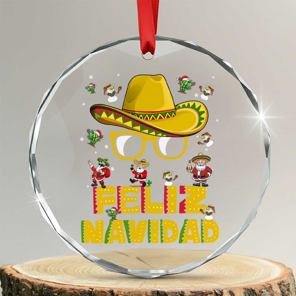 Mexico Xmas Crystal Glass Ornament Feliz Navidad Sombrero TS10 Transparent Glass 3'' Circle Print Your Wear